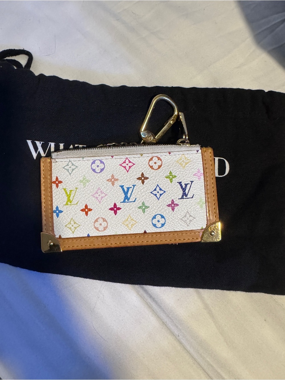 Louis Vuitton Multicolor Monogram on White Canvas Key Pouch with Tan Trim